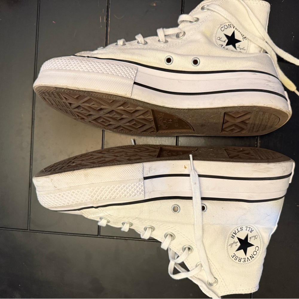 Converse White High-Tops with Brown Soles